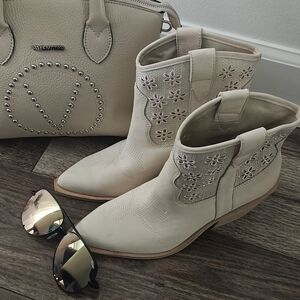 Valentino Cream Floral Ankle Boots